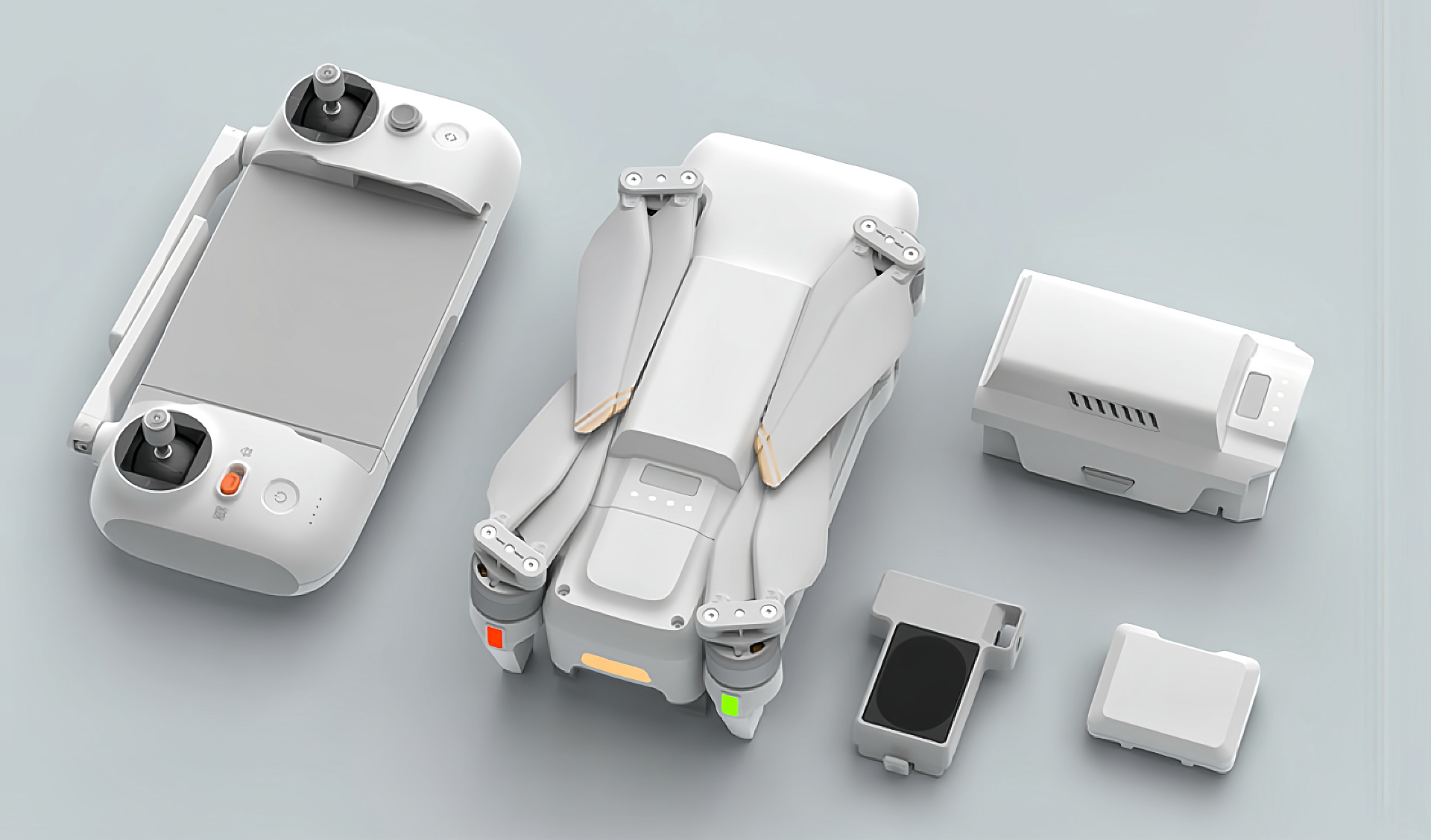 Drone, Controller, and Accessories Layout